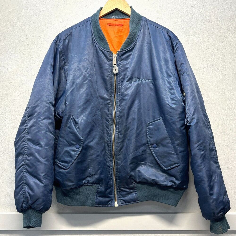 Vtg Boeing Flight Jacket Bomber Jacket Navy Blue Zip See Measurements
